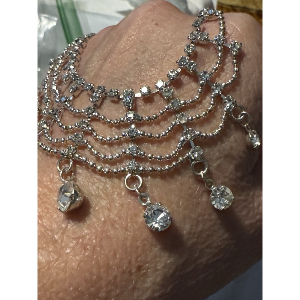 Silver Tone Clear Beaded Collar Necklace Retro Victorian Witchy Whimsygoth HOCO - Picture 10 of 10